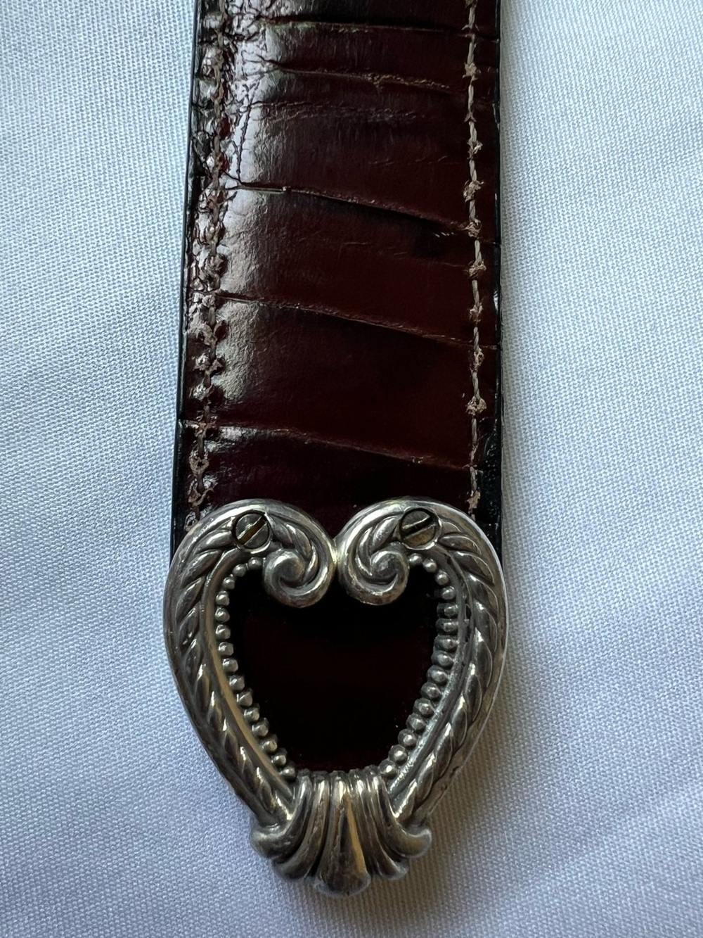Brighton Belt Size 34 Genuine Leather Croc Embossed Silver Western Buckle - Picture 5 of 8